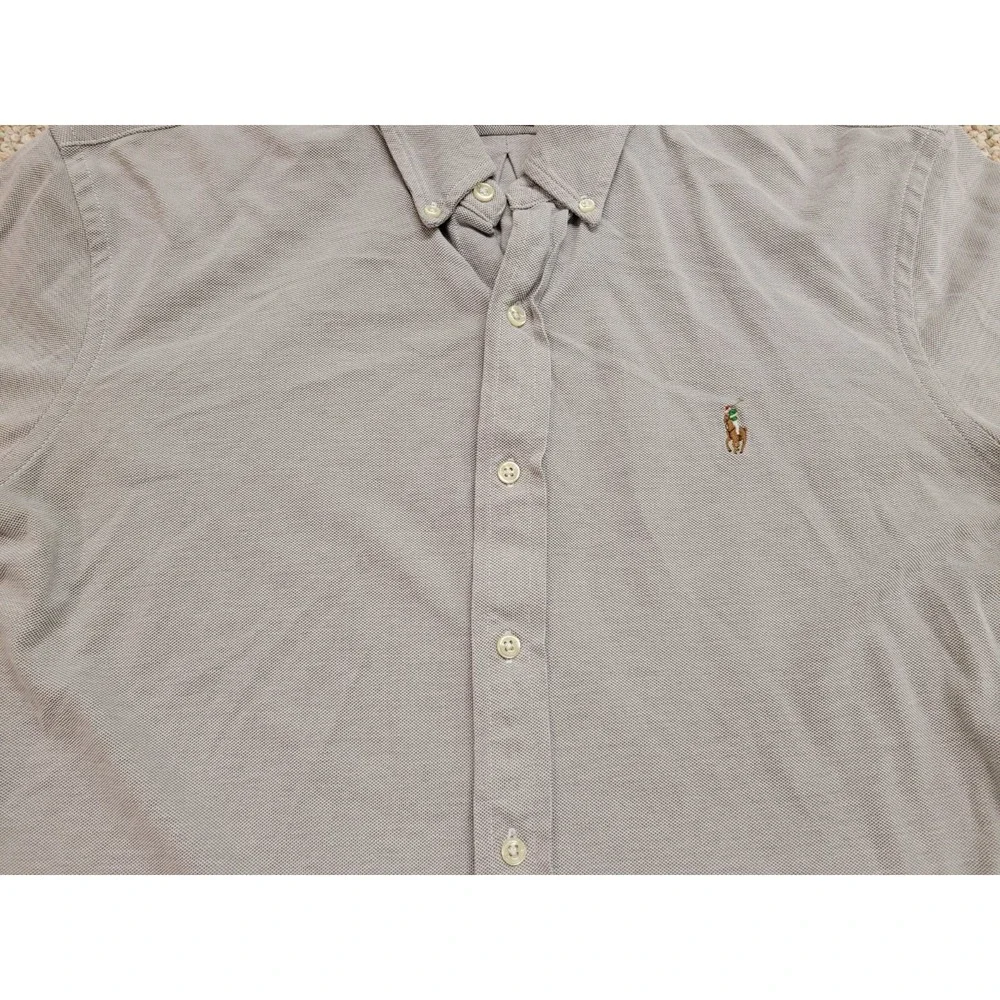 Ralph Lauren Shirt Mens XL Grey Knit Oxford Button Down Long Sleeve Flesh‎ Pony